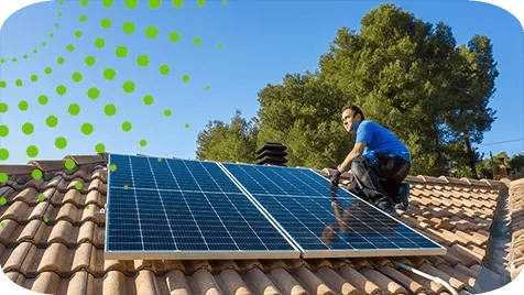 Man on roof with solar panels in AZ Man on roof with solar panels in AZ
